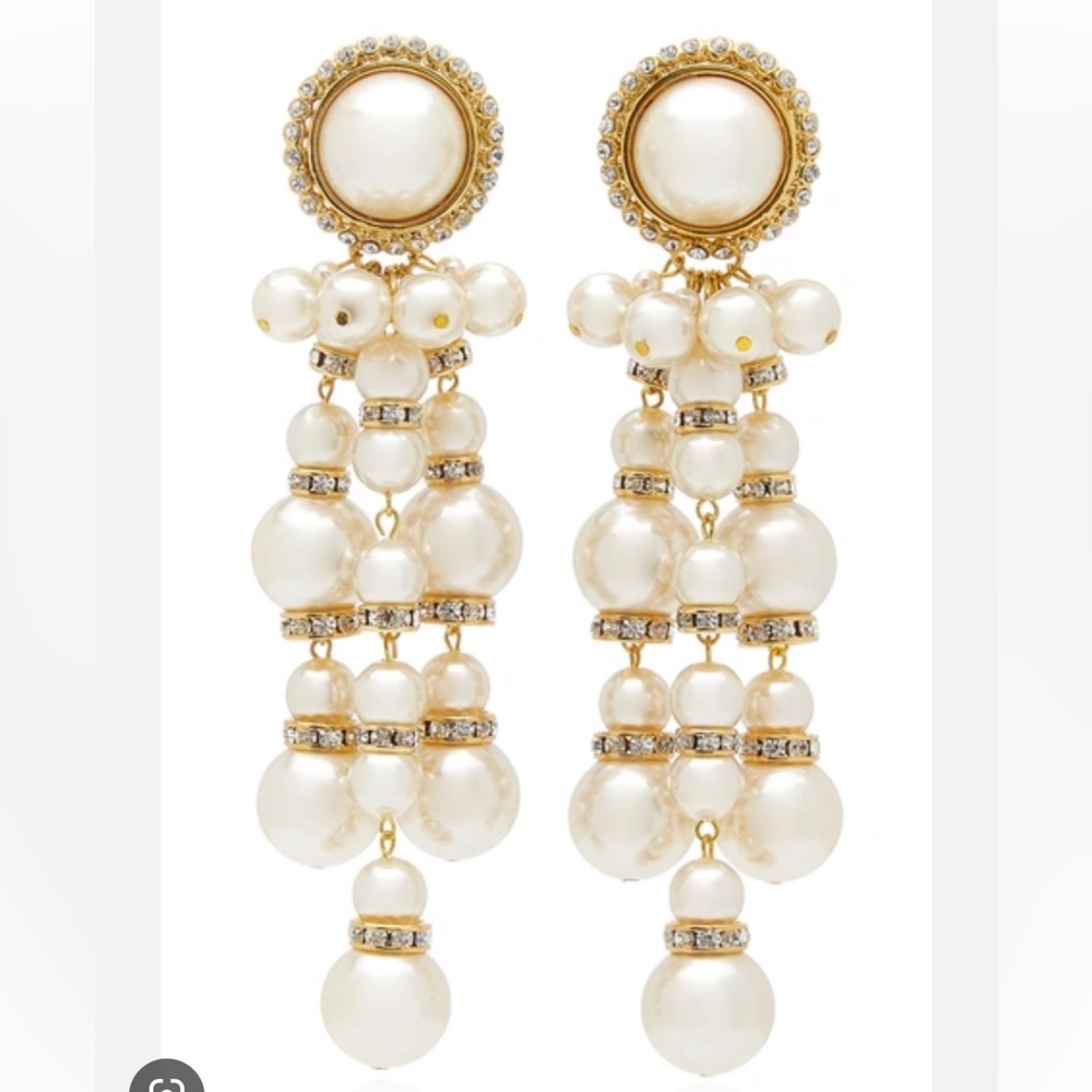 Alessandra Rich oversized gold-plated, faux pearl and crystal clip earrings